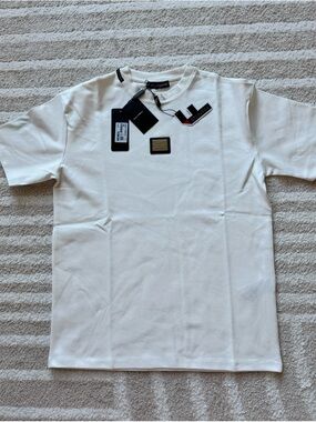 Dolce & Gabbana White Short-Sleeve Crewneck T-Shirt with Logo Patch